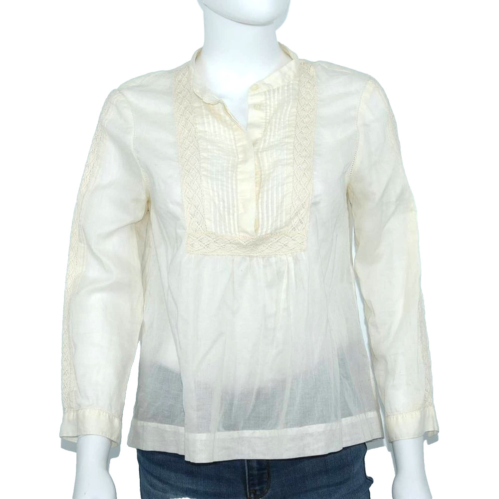 MADEWELL Blouse Women Size Small Lace Trim 1/4‎ Sleeve Pintuck Peasant Cream
